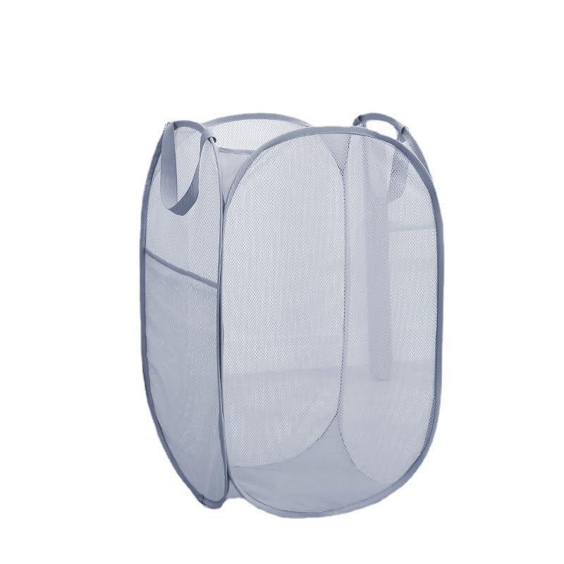 Foldable Laundry Basket, Pop Up Mesh Laundry Hamper with Handles, Large Washing Basket Collapsible, Dirty Clothes Storage Baskets, Teddy Organizer Bins for Bedroom Bathroom Gray