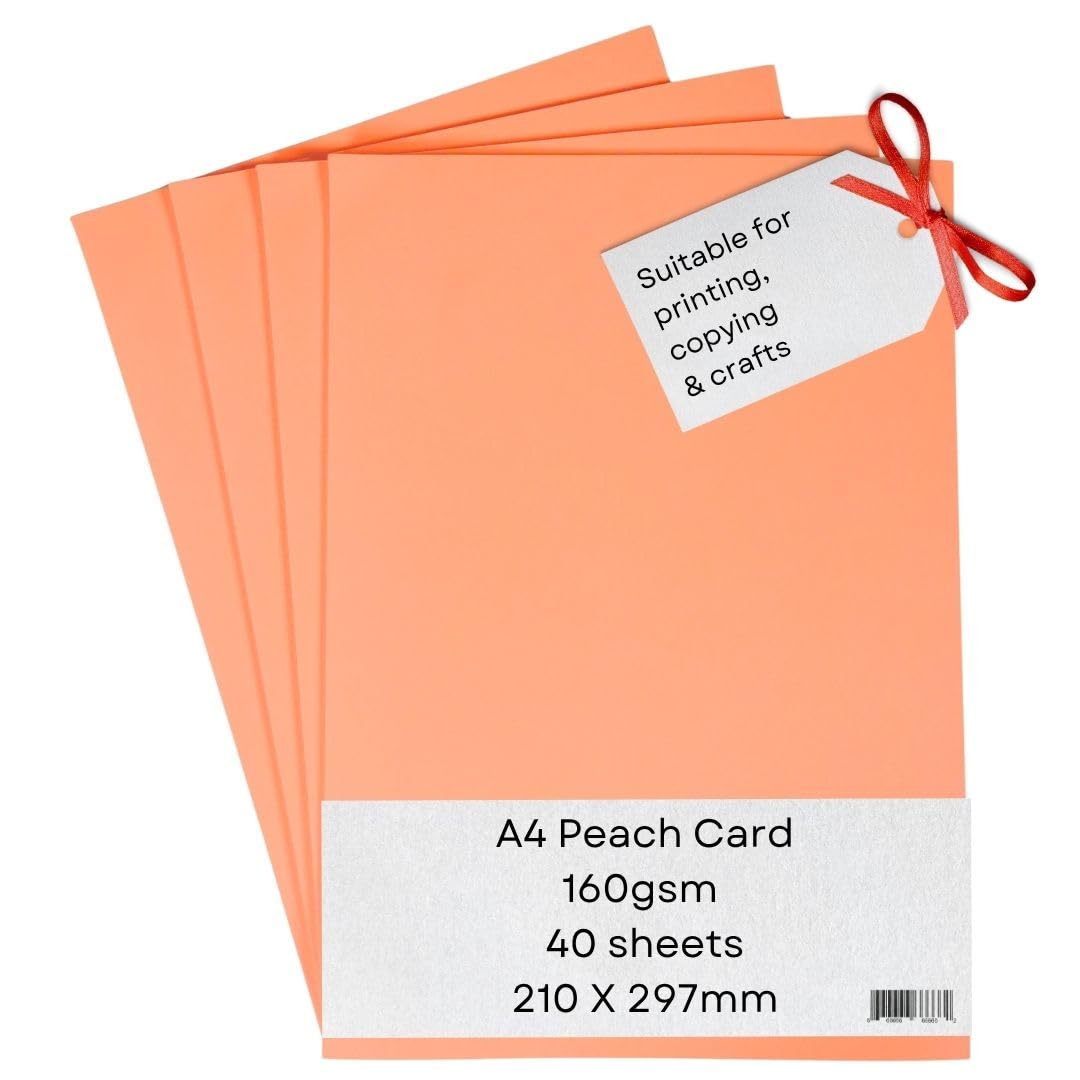 A4 Peach Card Paper Printer - 160gsm 40 Sheets - Coloured - Suitable for Craft, Printing, Copying, Photocopiers