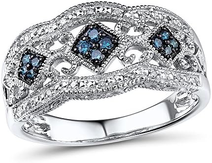 Blue and White Diamond Anniversary Ring Band in Sterling Silver 1/5 cttw