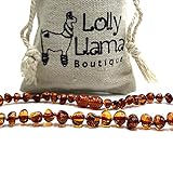 Baltic Amber Teething Necklace for Babies (Unisex) Drooling & Teething Pain Relief for Baby- Certified Genuine Baltic Amber - Cognac Baroque