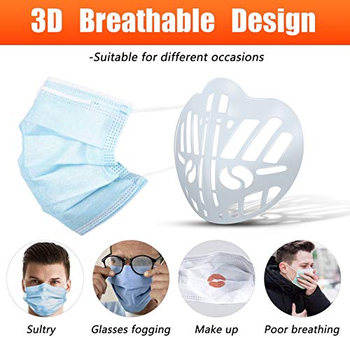 Supsiah 3D Mask Bracket Inner Support Holder Frame Lipstick Protection Cool Silicone More Breathing Space for Comfortable Reusable Washable Helps Breathe smoothly 10pcs Clear