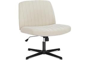 DUMOS Criss Cross Chair Legged Office Wide Comfy Desk Seat, No Wheels Armless Computer Task Seating, Swivel Vanity Home Heigh