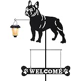 BAYN Solar French Bulldog Silhouette Dog Breed Welcome Sign with a Lantern Outdoor Decorative Garden Stakes for Yard, Lawn, Patio, Pathway