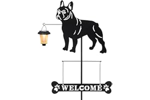 BAYN Solar French Bulldog Silhouette Dog Breed Welcome Sign with a Lantern Outdoor Decorative Garden Stakes for Yard, Lawn, Patio, Pathway