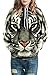 LEISUP Unisex Simulation Printed Galaxy Pocket Drawstring Hooded Sweatshirt White Tiger L