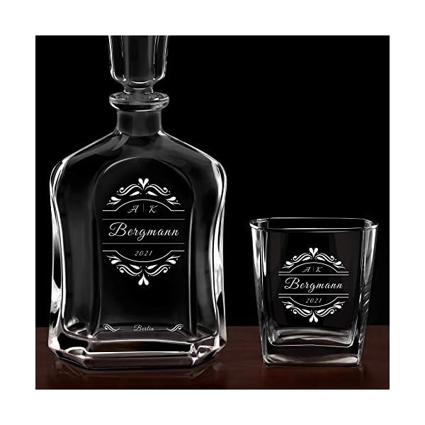 Maverton Whiskey Karaffe + 2/4 / 6er Whiskygläser Set mit Gravur - 700ml Whisky Dekanter - Geschenk zum Hochzeitstag für Paar - Monogramm – Bild 7