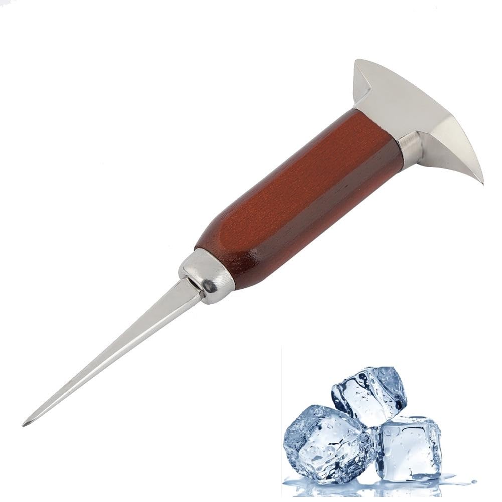 Nikou Ice Pick, 6.7 inch Stainless Steel Cone Cuber Muddler Hammer with Safety Wooden Handle, Ice Cube Cocktail Tool for Kitchen Bars