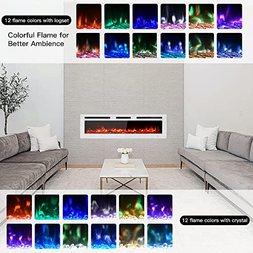 Maxhonor Chimenea Eléctrica Insertos Calentador Independiente para La Sala De Estar Chimenea Flotante con 12 Colores LED con Leños y Piedras, Calentadores Espaciales para Uso Interior, 1500W/750W,Blanco,60inch Maxhonor Chimenea Eléctrica Insertos Calentador Independiente para La Sala De Estar Chimenea Flotante con 12 Colores LED con Leños y Piedras, Calentadores Espaciales para Uso Interior, 1500W/750W,Blanco,60inch