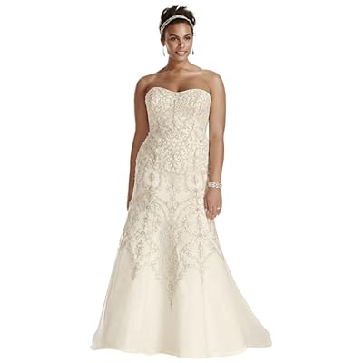 Plus Size Oleg Cassini Tulle Beaded Mermaid Wedding Jordan | Ubuy