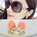 Rbenxia Girl Sweet Rose Rhinestone Pearl Eardrop Earring Stud Peach
