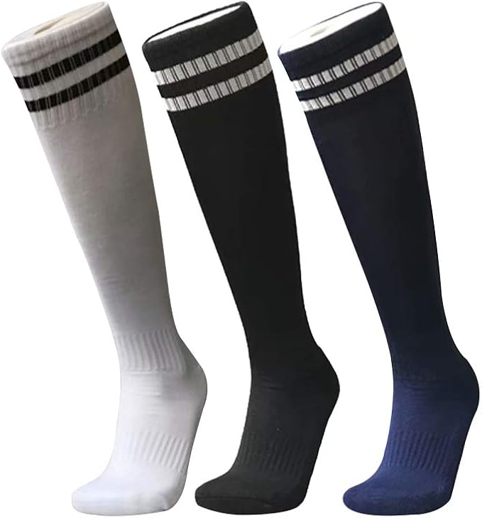 Wamvp 3 Pack Football Socks Knee High Striped Nonslip Sports Soccer