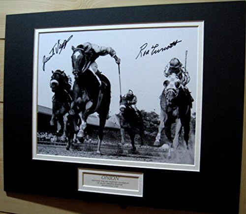 Very Rare Double Sig Secretariat Upset By Onion After Winning the Triple Crown 1973 Saratoga Whitney Ron Turcotte and Jacinto Vasquez Double Mat Photo Embedded Label