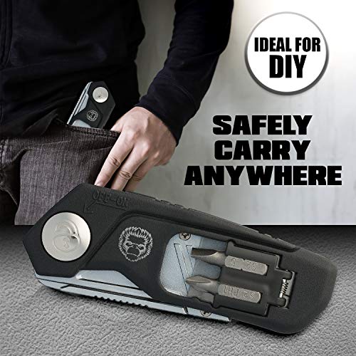 Folding Utility Knife, Box Cutter W/Screwdriver & Bits Wire Stripper Tool, Quick Release Replaceable Blades & Safe Lock, Heavy Duty with Belt Clip, Easy Pocket Storage W/Refills
