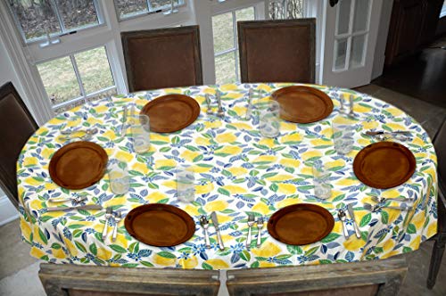 Elastic Edged Flannel Backed Vinyl Fitted Table Cover and Stitched Edge Flannel Backed Vinyl Tablecloth (54" x 72" Drop, Contemporary Lemon)