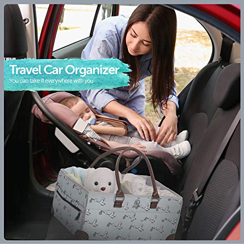 Baby Diaper Caddy Organizer - Shower Registry Gift Basket for Newborn Boy Girl, Large Nursery Storage Bins with Long Handle, Portable Felt Tote Bag for Baby Things, Car Travel, Changing Table (Green) - Thumbnail 3