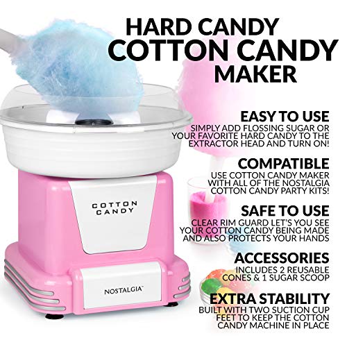 Nostalgia Retro Countertop Cotton Candy Machine, Vintage Candy Maker Includes 2 Reusable Cones