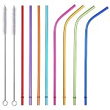 ALINK Reusable Straws, 10.5" Long Rainbow Colored Plastic Replacement Straws for 30oz 20oz YETI/RTIC Tumblers, Tervis, Ozark Trail, Starbucks, Mason Jar, Set of 8 with Cleaning Brush