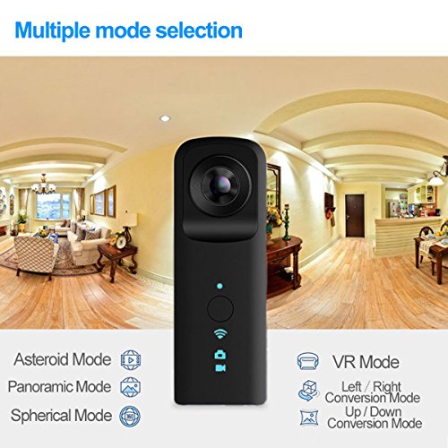 KAMRE 360 Degree Camera VR 30fbs HD Point and Shoot Digital Cameras 3D Panoramic Digital Video Wide Angle Fisheye Lens Free App for Iphone Android