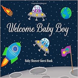 Baby Shower Guest Book Welcome Baby Boy Astronaut Outer Space