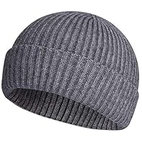 ROYBENS Swag Wool Knit Cuff Short Fisherman Beanie for Men Women, Winter Warm Hats,1Gray