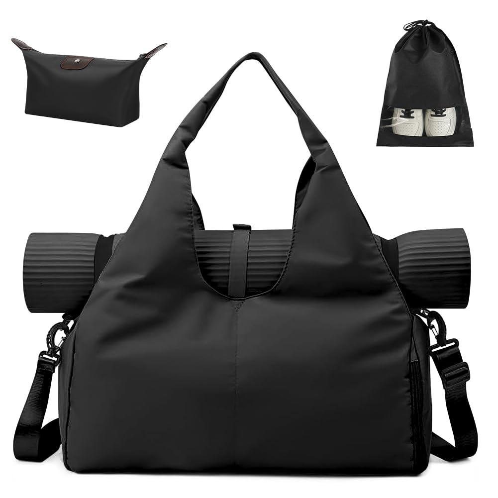 Aucuu Yoga Mat Bag, Sport Gym Bag Womens, Lightweight Yoga Bag with Yoga Strap, Large Gym Bag, Waterproof Yoga Bag with Shoes Compartment and Wet Pocket (Yoga Mat Not Included)