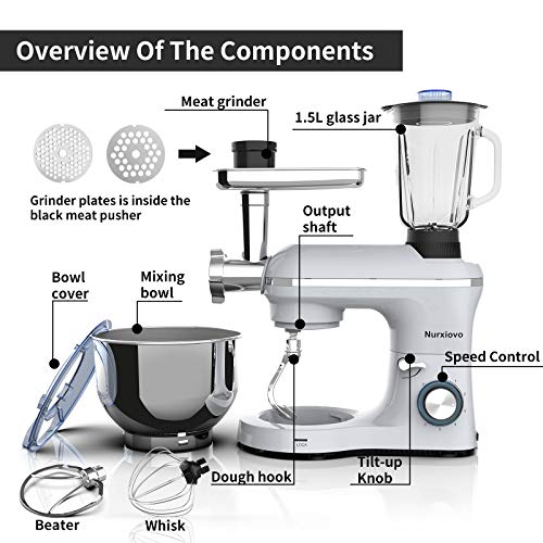 Nurxiovo 3 in 1 Stand Mixer, 850W 6.5QT Kitchen Food Mixer with Tilt