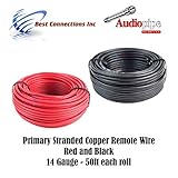 14 GAUGE WIRE RED & BLACK POWER GROUND 50 FT EACH PRIMARY STRANDED COPPER CLAD