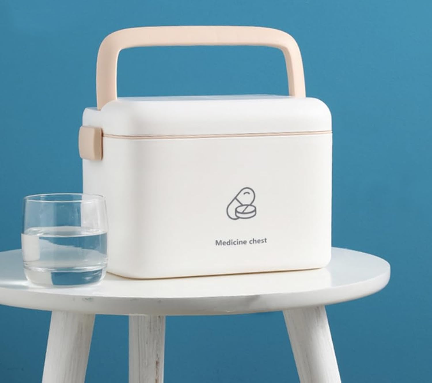 Candeon Medicals Box Storage Box - Multifunctional Double Layer Medicine Cabinet First Aid Box Home Pharmacy Cabinet Portable with Safety Buckle 24x15x16cm for Home Office Car School (White)