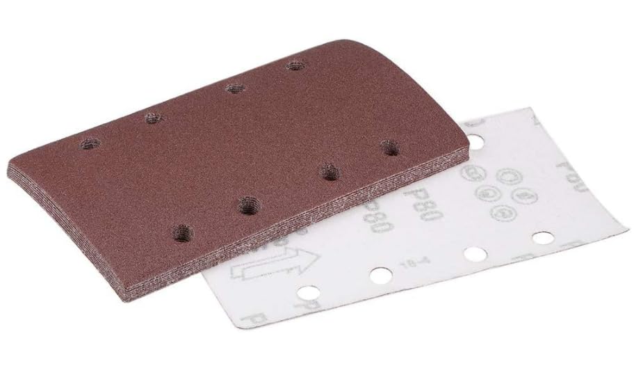 MACHSWON 80 Grit Sanding Sheet Sander Sandpaper Hook and Loop Pads 8 Hole 10pcs for 1/3 sander — image 1