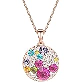 EVEVIC Austrian Crystals Round Disc Pendant Necklaces for Women Fashion 14K Gold Plated Hypoallergenic Dainty Jewelry