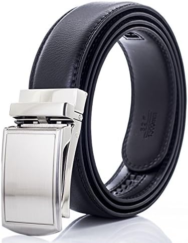 Automatic Ratchet Leather Belt For Men, Durable Alloy Metal Buckle, 35mm Wide DA03-BLK
