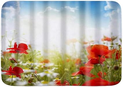 AIKIBELL lfombra de baño,Amapola Flor Césped Natural Primavera