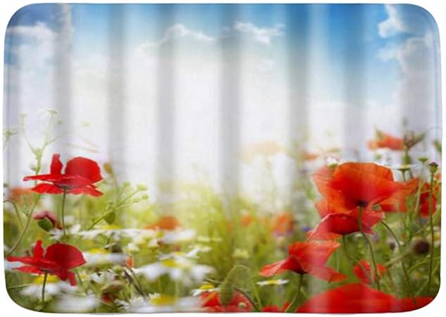 AIKIBELL lfombra de baño,Amapola Flor Césped Natural Primavera