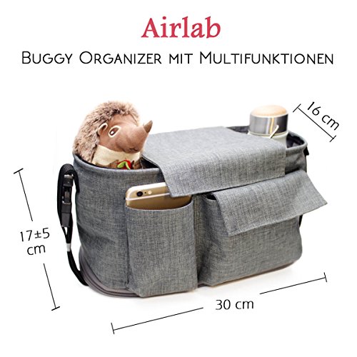 Stroller Organizer Bag with Zipper, Extra 5cm Capacity to Enlarge, Extra-Large Storage Space for iPhones, Toys, Diapers, Books, Drinking Bottles, Mobile Phones and other Baby Accessories, Waterproof