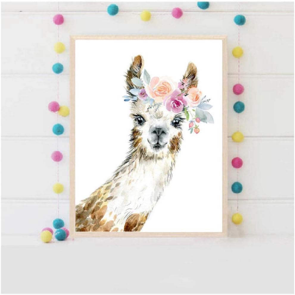 Amazon Com Dayanzai Llama Print Alpaca Wall Art Girl Nursery Decorative Floral Crown Animal Llama Peekaboo Canvas Painting Watercolor Picture Decor 50x70cm No Frame Posters Prints