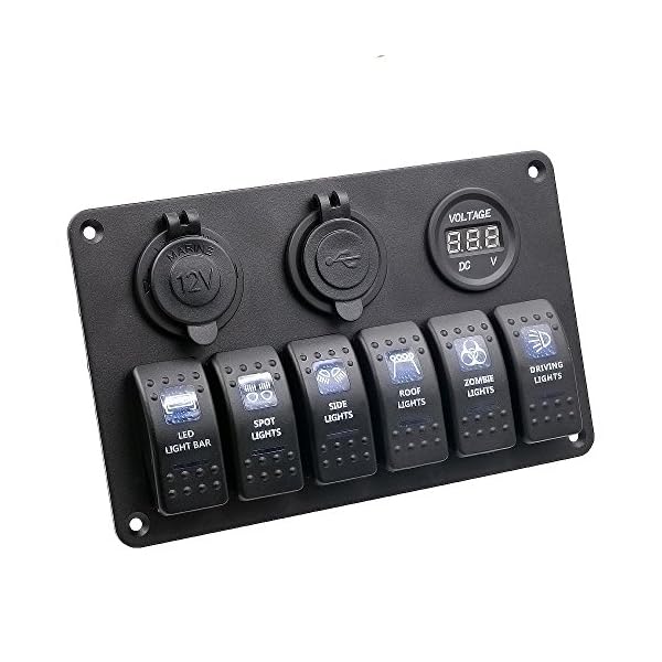 TurnRaise-Waterproof-6-Gang-DC-12V24V-Marine-Boat-Caravan-LED-Rocker-Switch-Panel-Breakers-with-Cigarette-Socket-USB-Power-Charger-Digital-Voltmeter