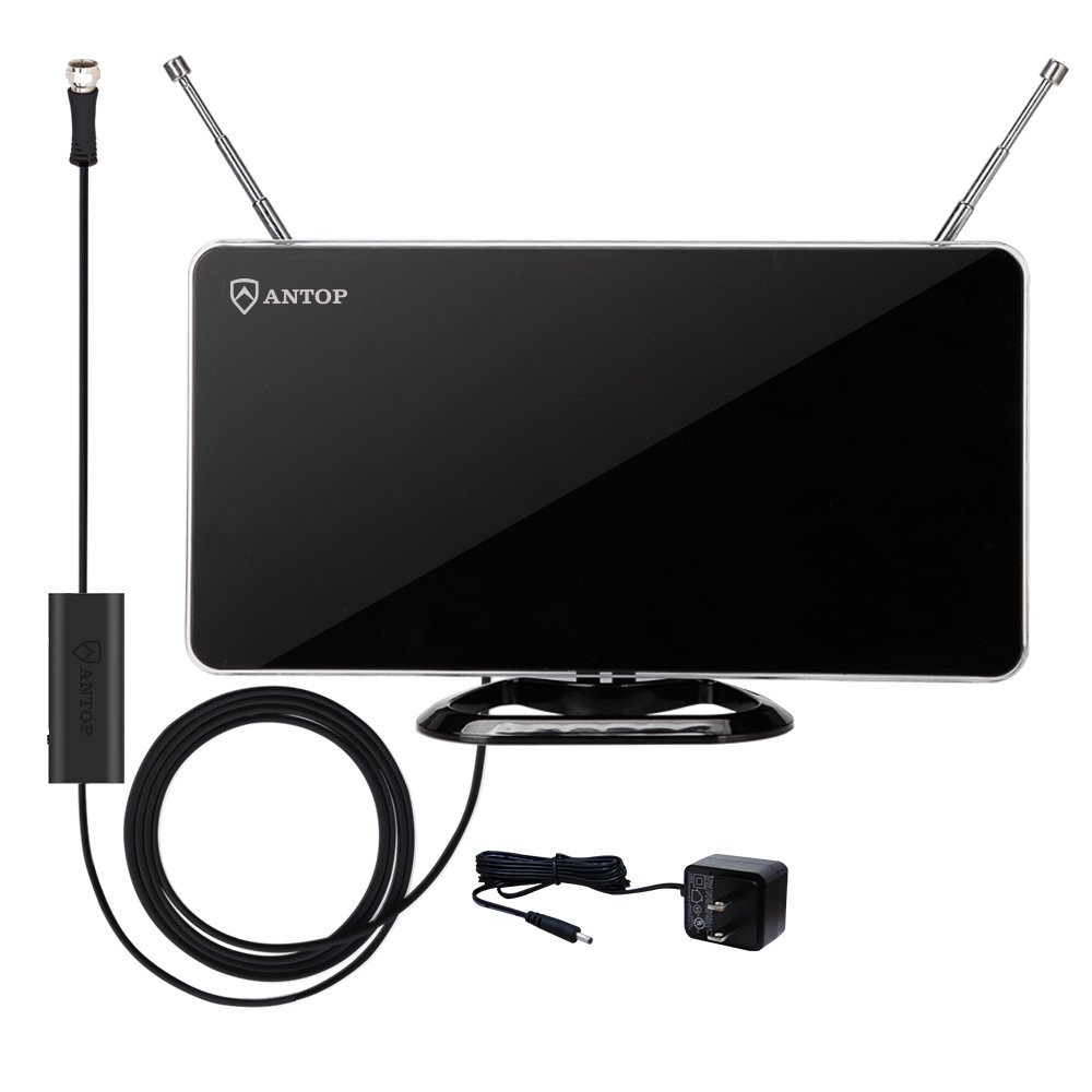 ANTOP 50 Miles Amplified Indoor HDTV Antenna with Inline Amplifier