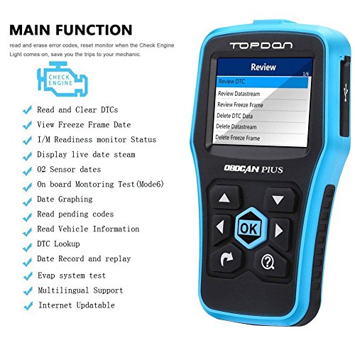 TT TOPDON OBD2 Scanner - CAN Car Code Reader, PLUS2.0 Professional Engine Fault Diagnostic Scanner with DTC Library to Turn Off CEL, Pass Smog Test for Home and Autoshop