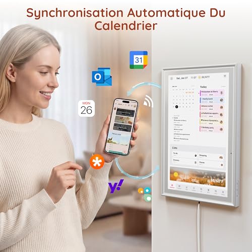 Ingnok 15,6" Calendrier Numérique Wi-Fi,Organisateur Familial Mural Intelligent, Écran Tactile HD, Planning Familial Connecté, Planificateur de Repas, Tableau des Tâches et Cadre Photo Numérique,32 Go