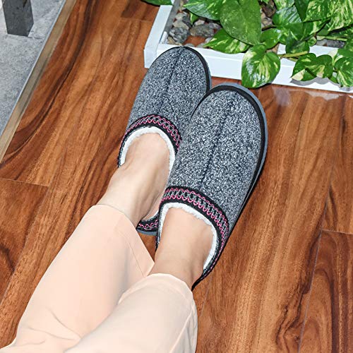 Women's Memory Foam Slippers - Fuzzy Fleece Lined, Slip-On, Anti-Skid Rubber Sole For Indoor/Outdoor