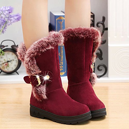 Fur Booties for Women, Sunyastor Women Boots Slip-On Soft Snow Boots Flat Winter Fur Lined Ankle Boots Shoes