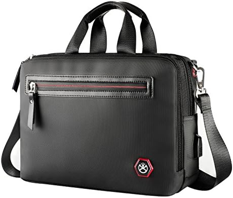 Nylon Crossbody Sling Bag Messenger Satchel Shoulder Briefcase Handbag Multi-Functional Large Capacity with USB Charging Port Horizontal Style