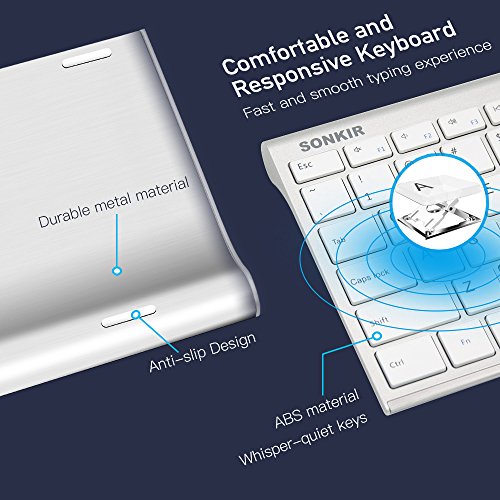 Keyboard and Mouse, Sonkir K-18 2.4GHz Ultra Thin Rechargeable Aluminum Full Size Wireless Keyboard Mouse Combo for Windows, Laptop, PC, Notebook (Silver)