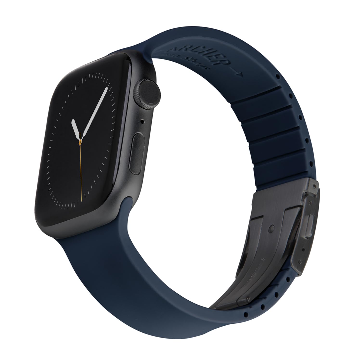 Archer Watch Straps - Custom Fit Silicone Straps for Apple Watch (Midnight Blue, Gray Clasp, 40/41/42mm)