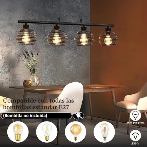 ZMH Vintage Ceiling Light Retro Pendant Lamp – Black Cage Design Light with 4 Lights Industrial Socket E27 Retro Ceiling Lighting for Kitchen Dining Room Bedroom Coffee Bar | Industrial Metal Design for Kitchen Dining Room Bedroom Cafe Bar