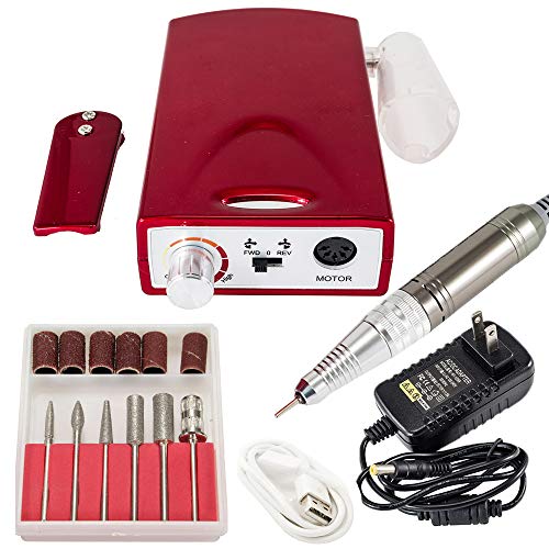 iMeshbean Red Color Rechargeable Electric Nail File Drill Bit Manicure Pedicure Machine Tool Set Kit USA