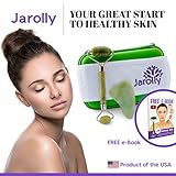 Real Jade Stone Roller & Gua Sha Massager Tool in Perfect Eva Case - Anti-aging Therapy for Brightening and Relaxing your Facial Skin TODAY with Jarolly - eBook, Cupping & Cosmetic Headband in Set