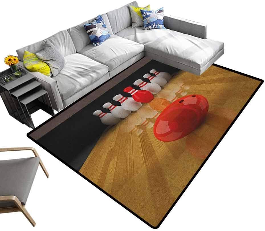 Bedside Carpet Bowling Party, Fashion Color Living Room Carpets Alley with Red Skittle in Center Target Score Winning Competition for Girls Room Bedroom Pale Brown Red White, 5 x 7 Feet