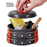 REDCAMP 9/12/13/18/23 PCS Camping Cookware Mess Kit, Lightweight, Compact and Folding Backpacking Cooking Set for Hiking, Picnic and Camping, Non-Stick Aluminum Camping Pots and Pans Set