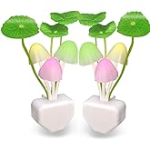 [2 Pack] UTLK Plug in LED Mushroom Night Light Lamp with Dusk to Dawn Sensor, Cut Color Changing Bed Nightlight LED Wall Ligh